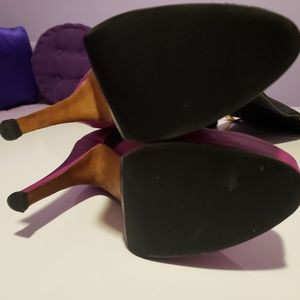 Fetish Black and Purple Leather Thigh High Boots